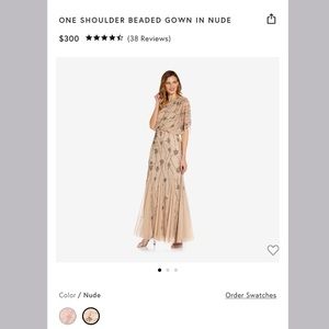 Adrianna Papell, One shoulder beaded gown in nude